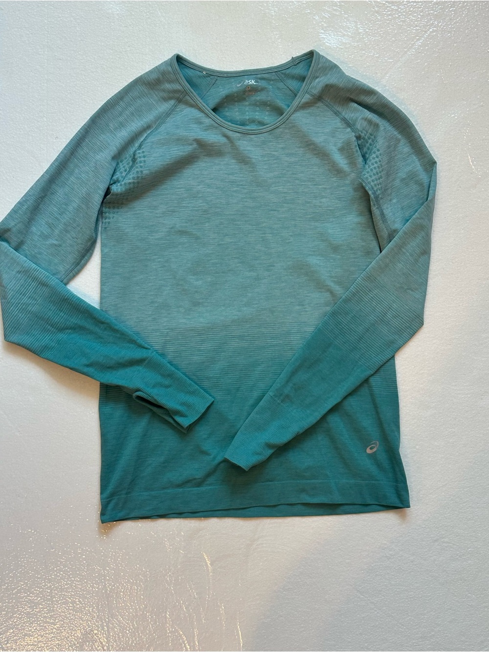Asics Teal Green Gradient Crewneck Performance Long Sleeve Shirt